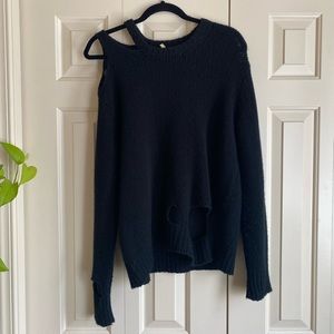 R13 Distressed Black Knit Cold Shoulder Sweater M